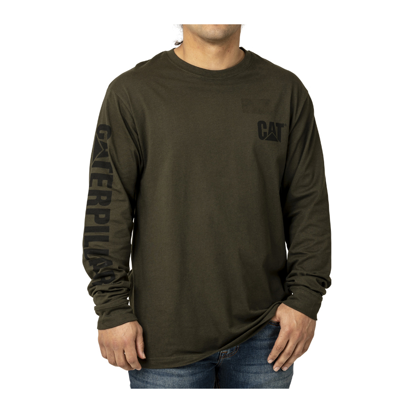 Caterpillar Clothing South Africa - Cat Men's Trademark Banner Long Sleeve T-Shirts dark ZF0573149